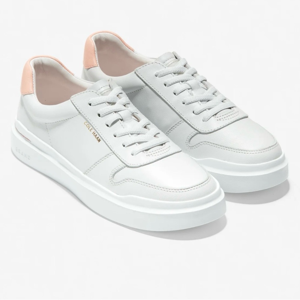Cole Haan Grand Series Grandpro Rally Court Sneaker In Optic White Leather Peach